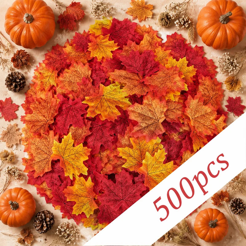 Artificial Fall Maple Leaves 500pcs for Autumn Home Decor & Weddings