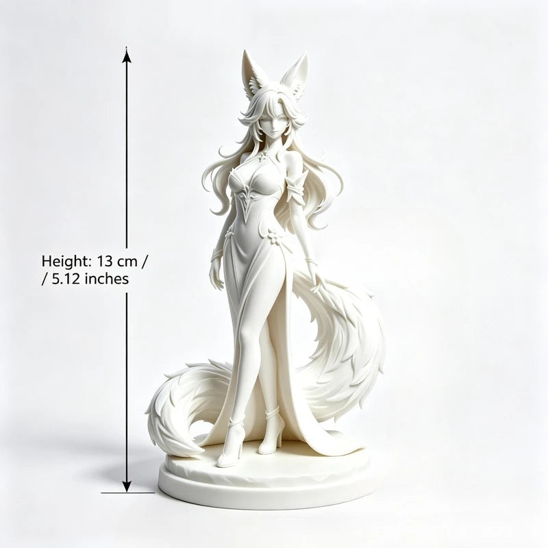Unpainted Kitsune Fox Spirit Figurine - Anime-inspired Desktop Decor, 15cm