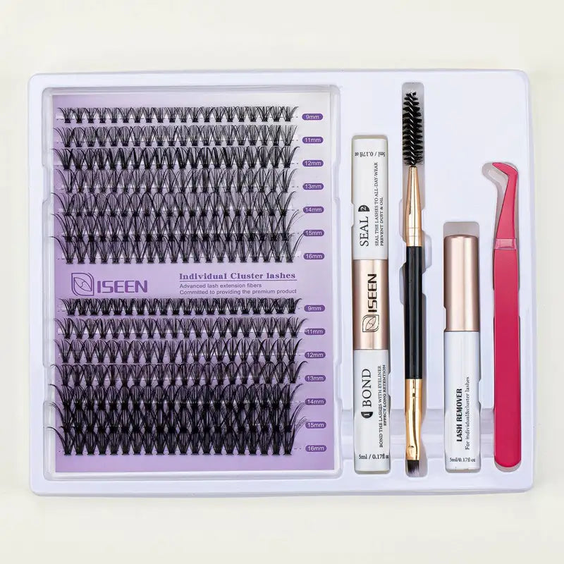 DIY Lash Extension Kit with Clusters, Bond & Seal, Tweezers, Brush & Remover
