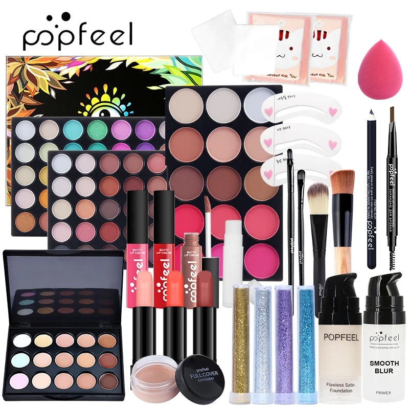 All-in-One Makeup Kit with 3 Sets for Full Face Looks - Beginner Friendly, Travel Ready