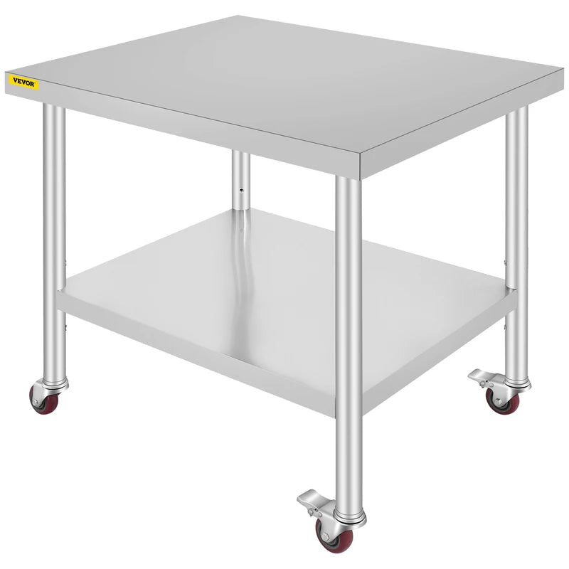 Stainless Steel Kitchen Prep Table with Casters and Backsplash - Load Capacity 100-300kg
