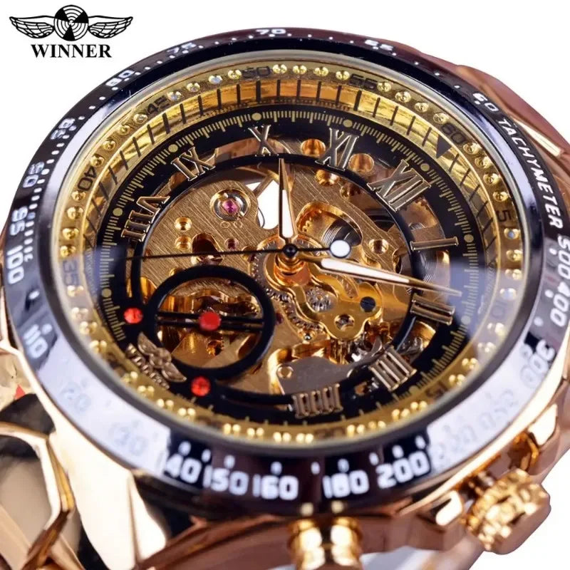 Automatic Skeleton Mechanical Watch for Men - Luxury Sport Design with Stainless Steel Bezel