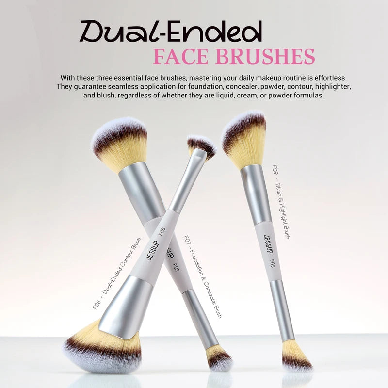 7-Piece Dual-Ended Makeup Brush Set with Travel Bag - Professional Face & Eye Tools