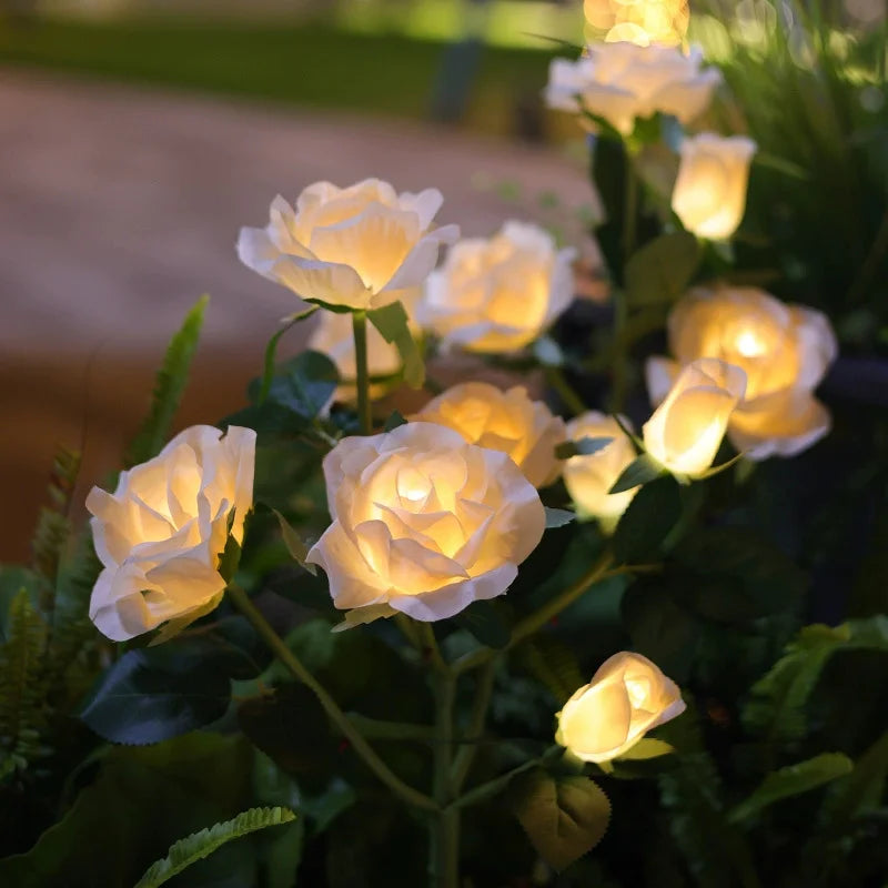 Solar LED Garden Ground Light with Artificial Rose Flower for Outdoor Yard Patio Decoration