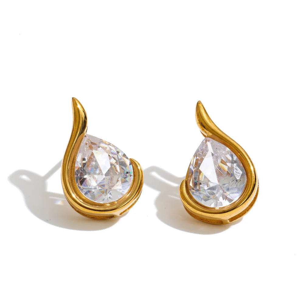 Stainless Steel Cubic Zirconia Drop Earrings - Trendy Party Jewelry Set