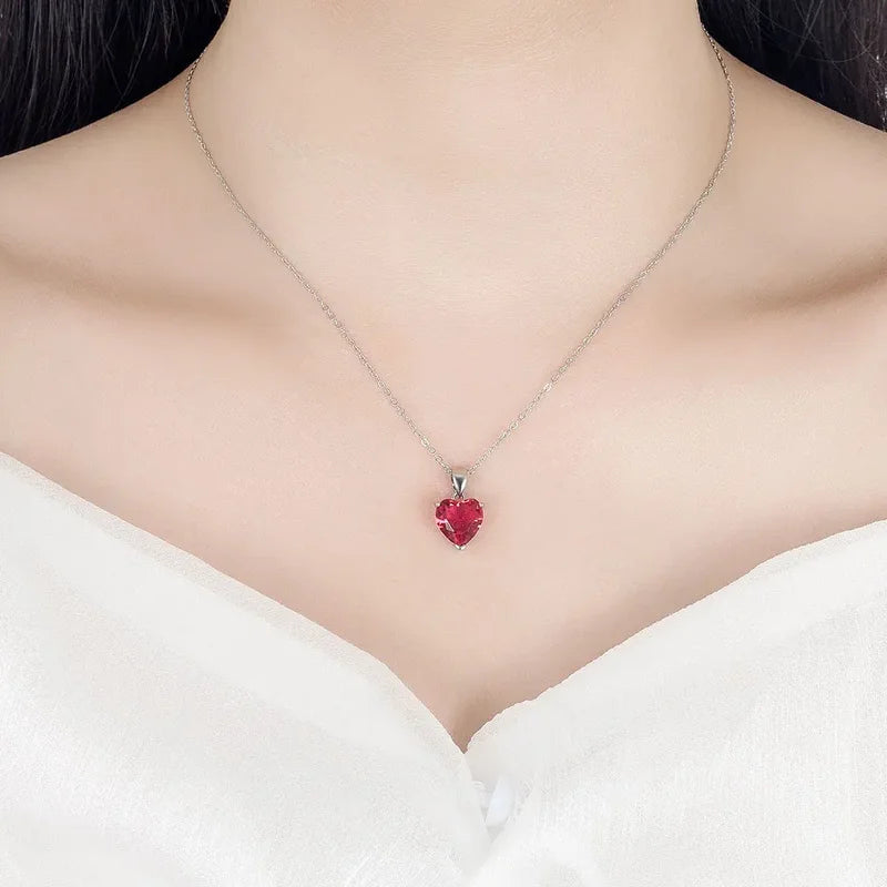 Sterling Silver Jewelry Set for Women Heart Zircon Ring Earrings Necklace Bridal Wedding