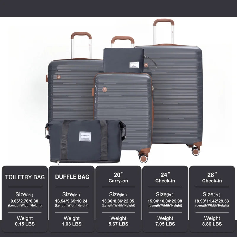 5-Piece Luggage Set with Spinner Wheels TSA Lock Hardcase Travel Suitcases