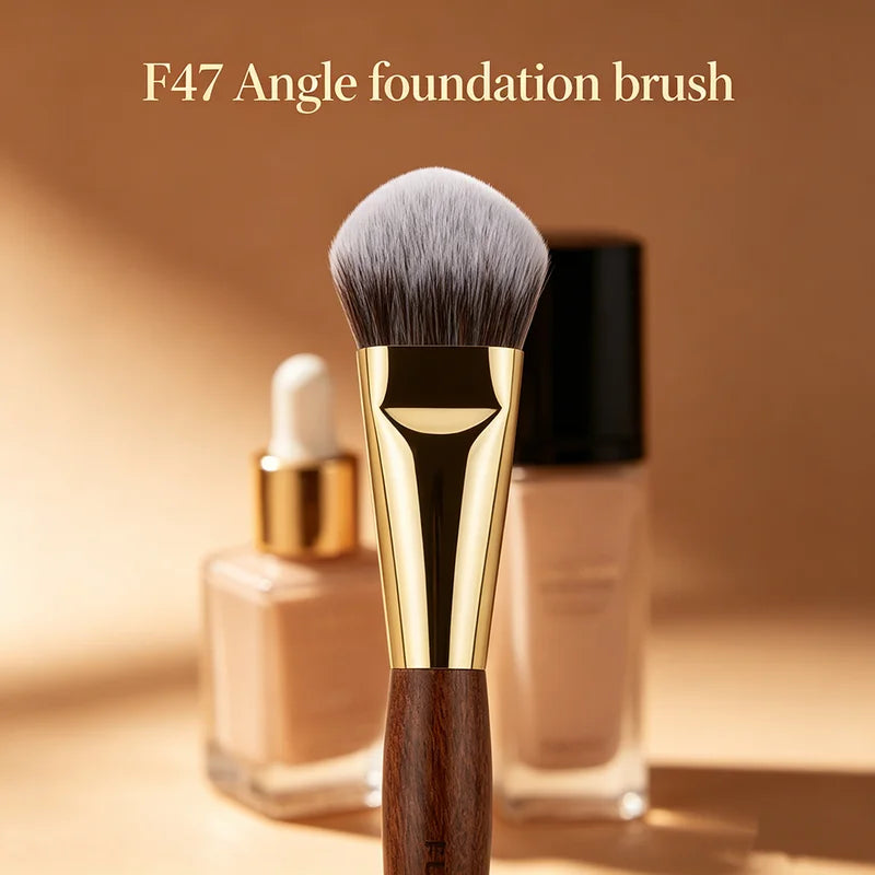 Angle Foundation Makeup Brush - Professional Blending Tool with Copper Handle