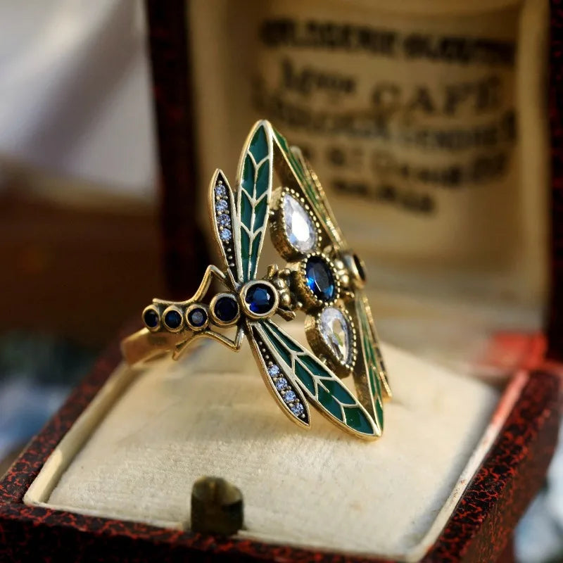Vintage Insect Dragonfly Ring for Men & Women with Cubic Zirconia – Party & Gift Jewelry