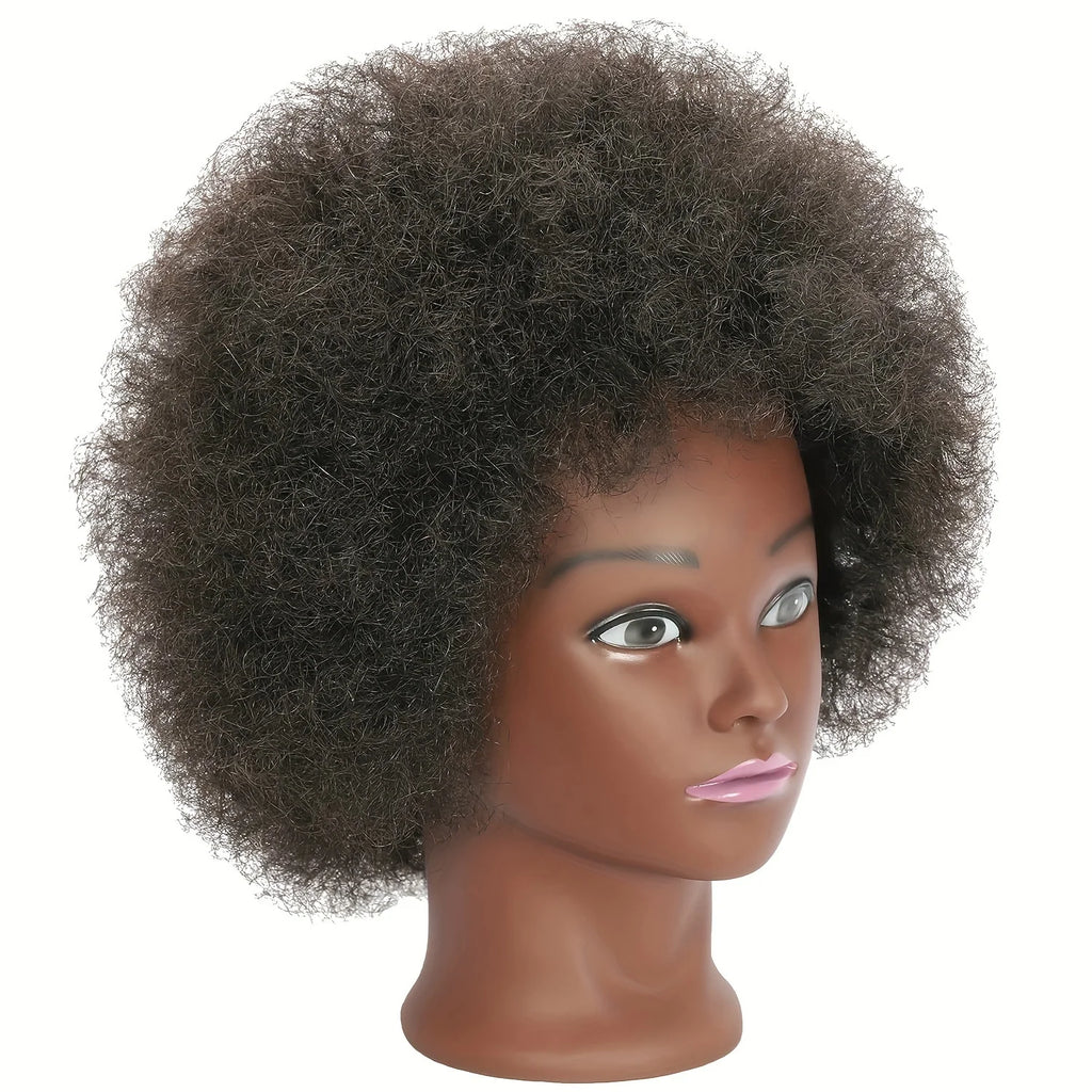 Professional Human Hair Mannequin Head for Hairdressing Practice - 22 Inch Afro Style
