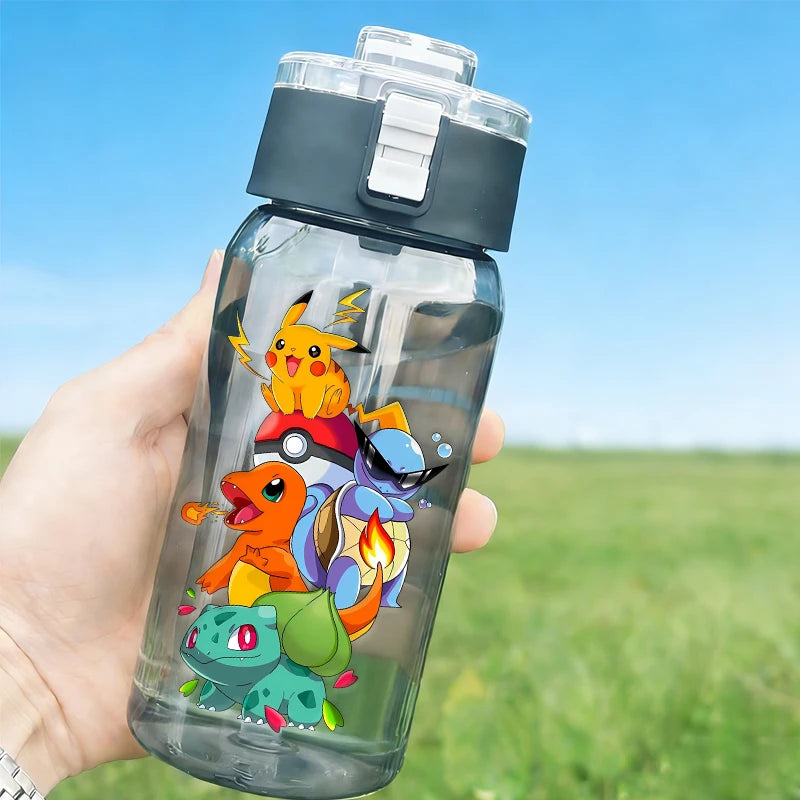 600ml Kids Water Bottle with Cartoon Pokémon Charizard Pikachu Bulbasaur Outdoor Drink Cup