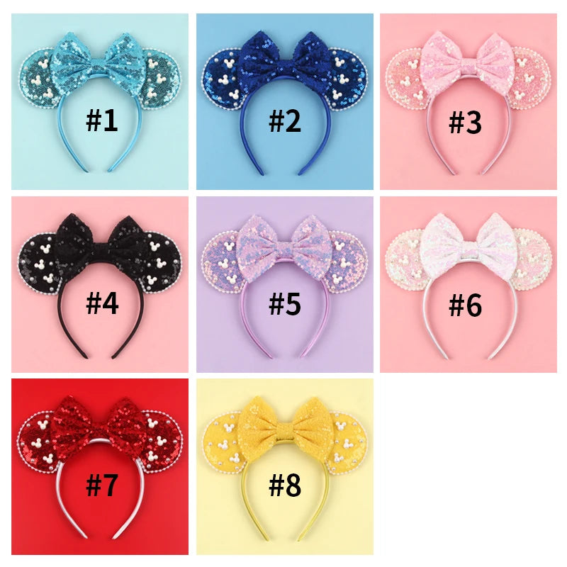 Girls Velvet Mouse Ear Hairband with Big Bow & Sequins - Kids Hair Accessories