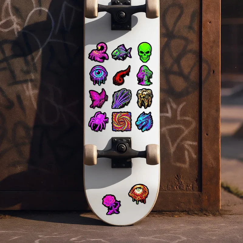 Fluorescent Skull Demon Horror Stickers - 50 Pack for Helmets, Phones, Luggage, & More