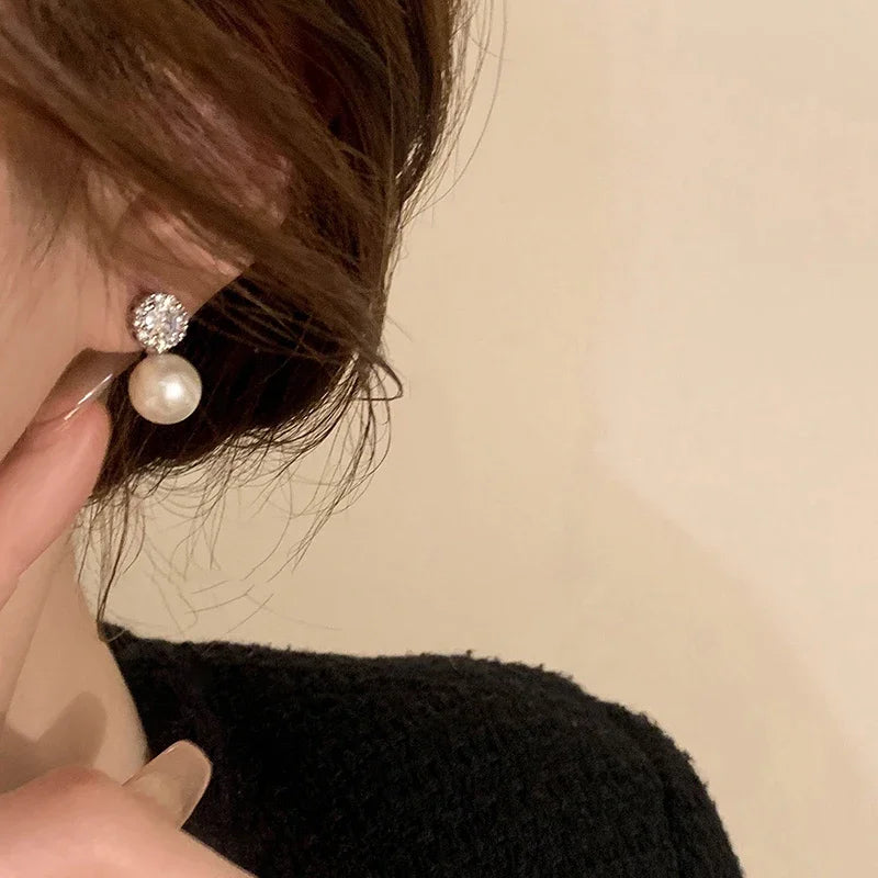 Girl's Romantic Pearl & Zircon Round Earrings - Fashion Jewelry for Women