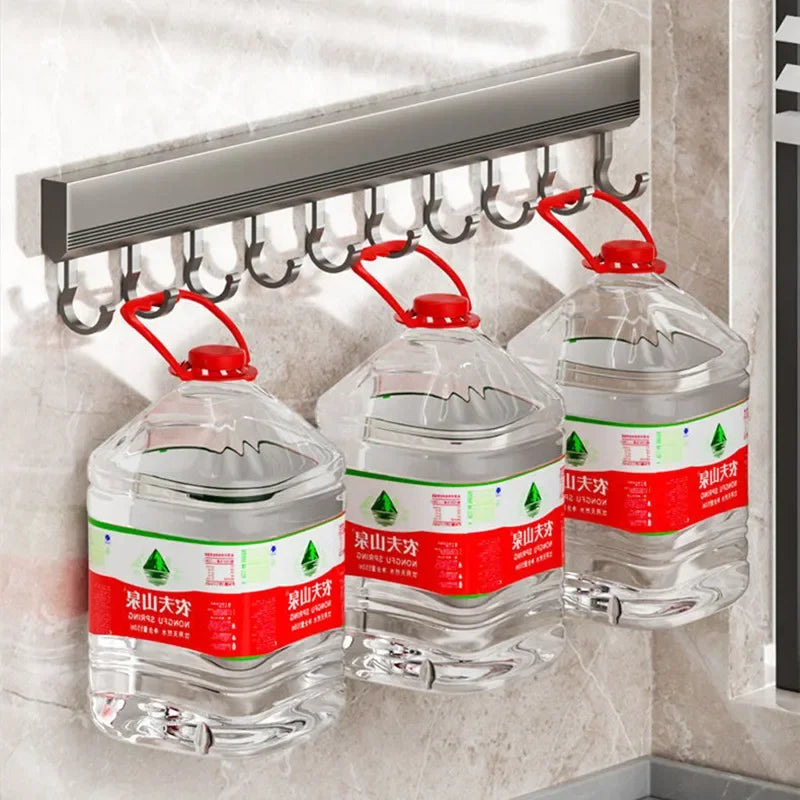 Wall Mounted Hooks Rack Multi-Purpose Storage Organizer No Drilling
