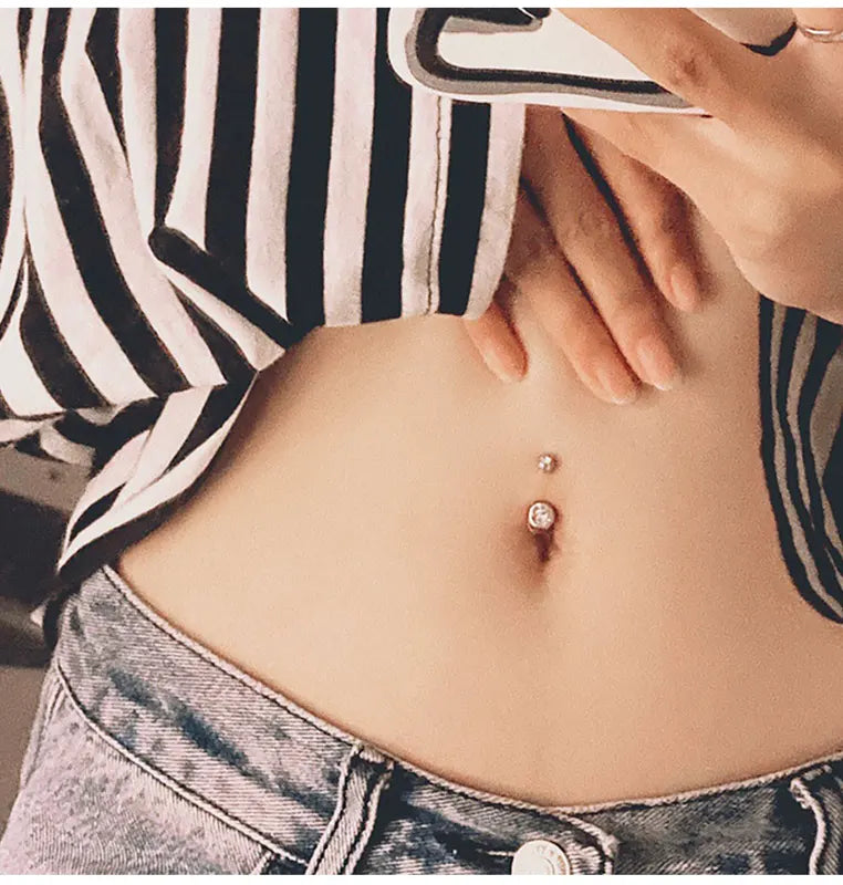 Double Belly Button Rings Stainless Steel Navel Piercing Jewelry with Crystal Rhinestones Women Girls