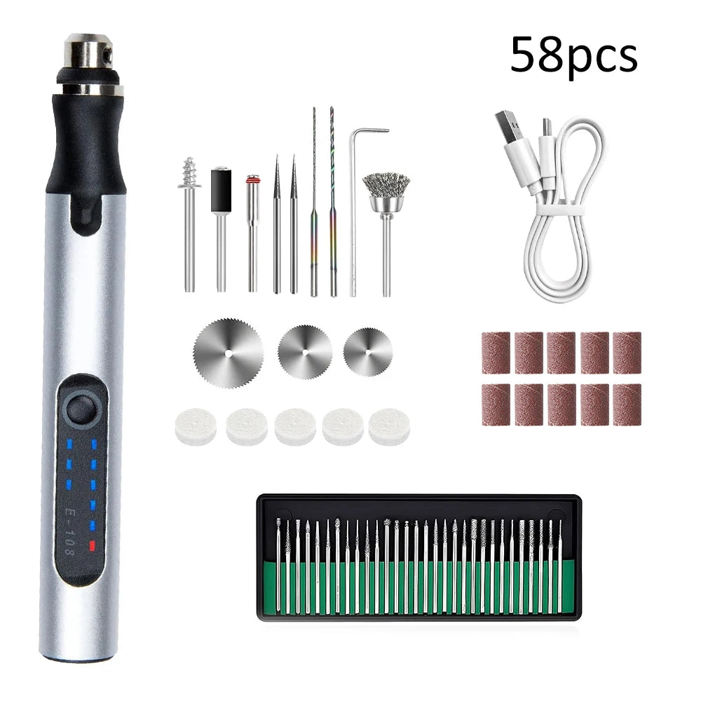 Mini Electric Engraving Pen Kit with 58/74/83 PCS Rotary Tools & USB Charging