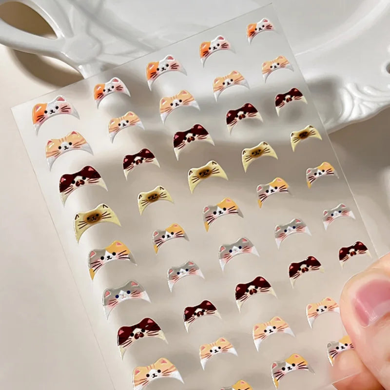 Cute Japanese Style 5D Cat Nail Stickers Kawaii Cartoon Kitten Pattern for DIY Manicure