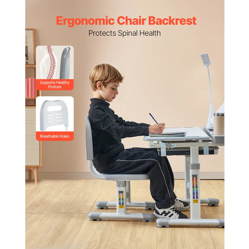 Kids Study Desk and Chair Set with Adjustable Height and Table Lamp - Multiple Colors