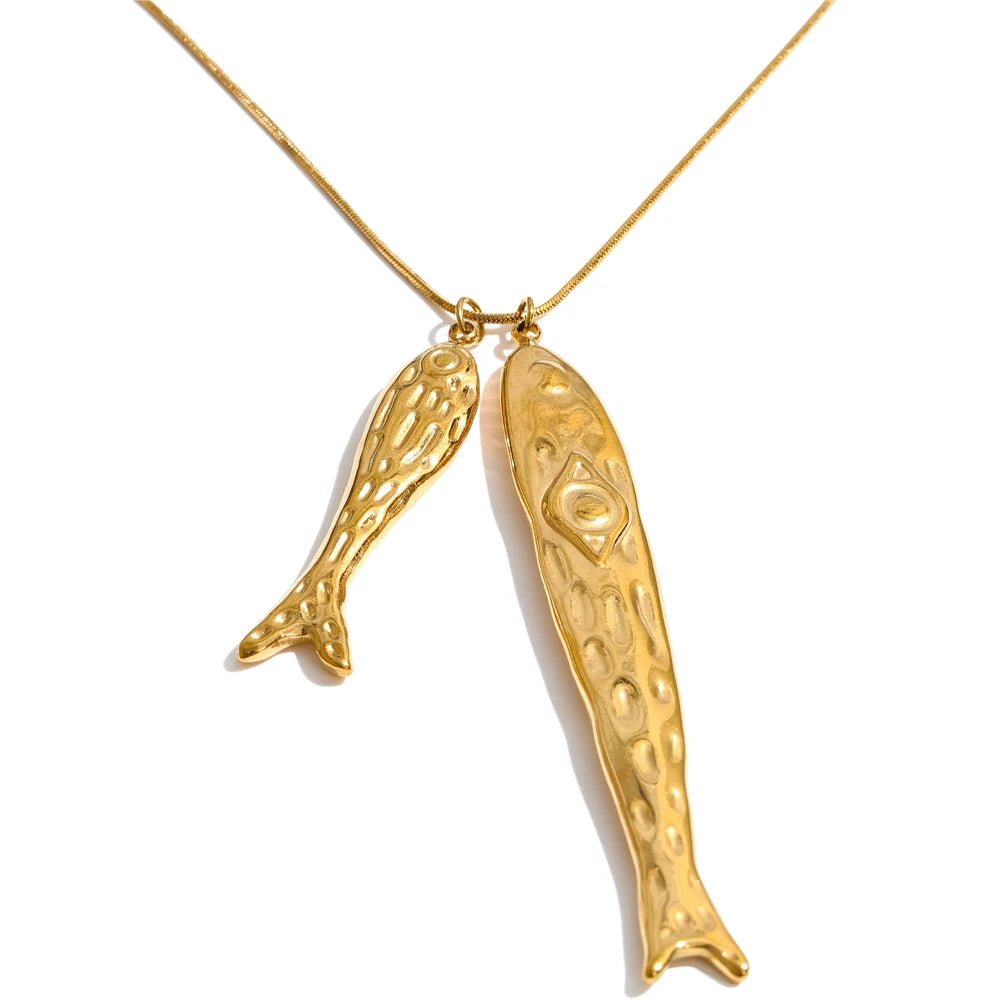 Ocean Series Fish Pendant Necklace 80cm Stainless Steel Waterproof Jewelry