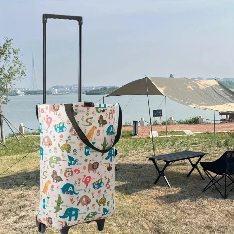 Foldable Oxford Cloth Shopping Cart Large Capacity Trolley for Grocery Outdoor Delivery