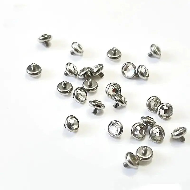 16PCS Crystal Dermal Anchor Tops 3-6mm Surface Piercing Skin Base - Surgical Steel