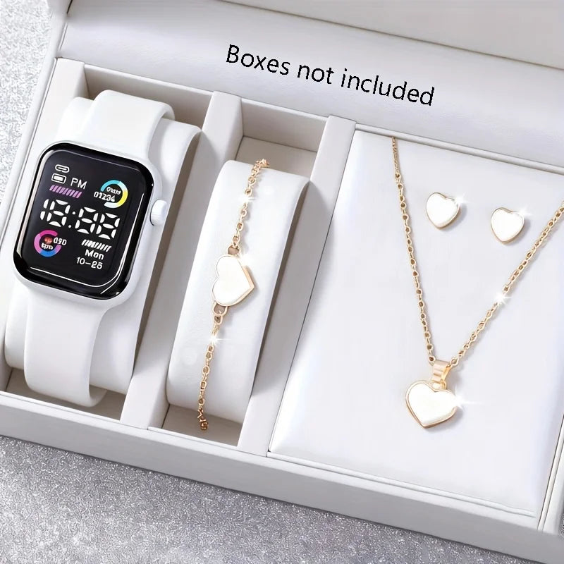 6-Piece Teen Fashion Jewelry Set with Watch Necklace Earrings Ring - Multiple Colors