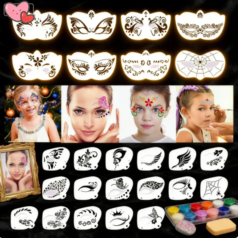 Reusable Face & Body Paint Stencils for Party Makeup - Art Templates, All Colors