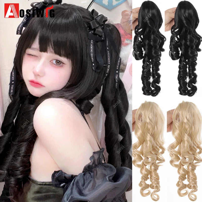Long Blonde Synthetic Ponytail Extension with Clip for Women - 16 Inch Curly Hairpiece