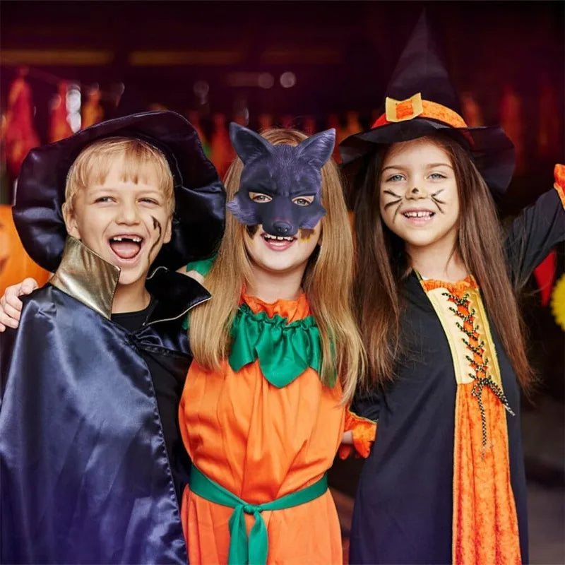 Half Face Halloween Animal Masks Set - Fox & Wolf Costume Masks, Multiple Colors