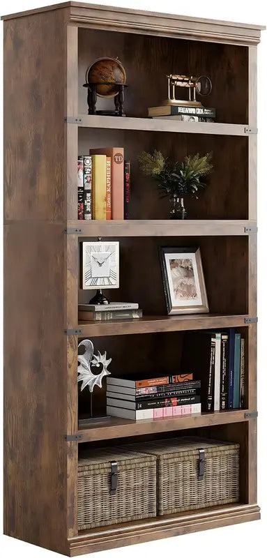 5-Tier Industrial Bookshelf Storage Rack with Cabinet - Tall Wall Bookcase