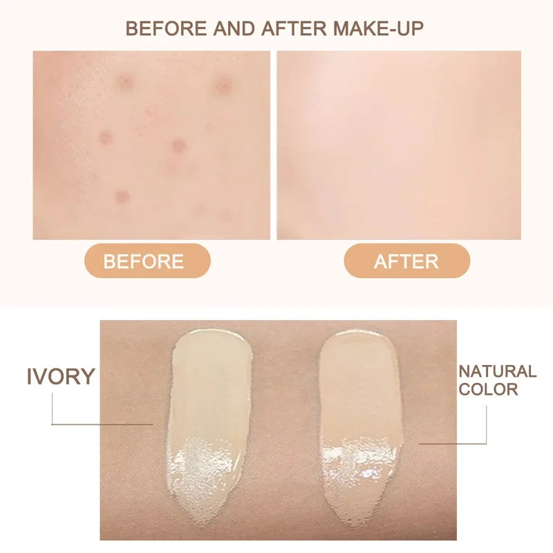 Waterproof Face Foundation with Mushroom Applicator - Moisturizing CC Cream for Face Makeup