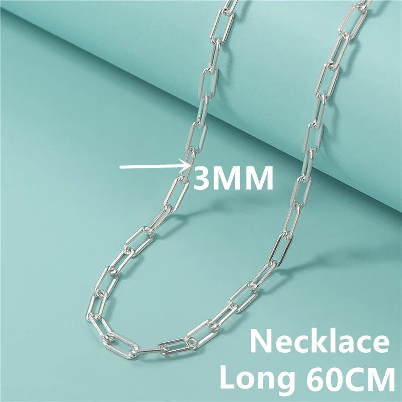 Sterling Silver Paper Clip Chain Necklace for Men Women Wedding Party Gift