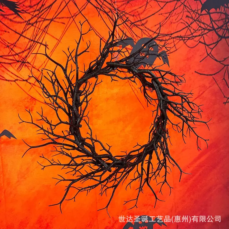 Halloween Black Branch Wreath with LED Lights 42cm Door Decoration - DIY Spirit