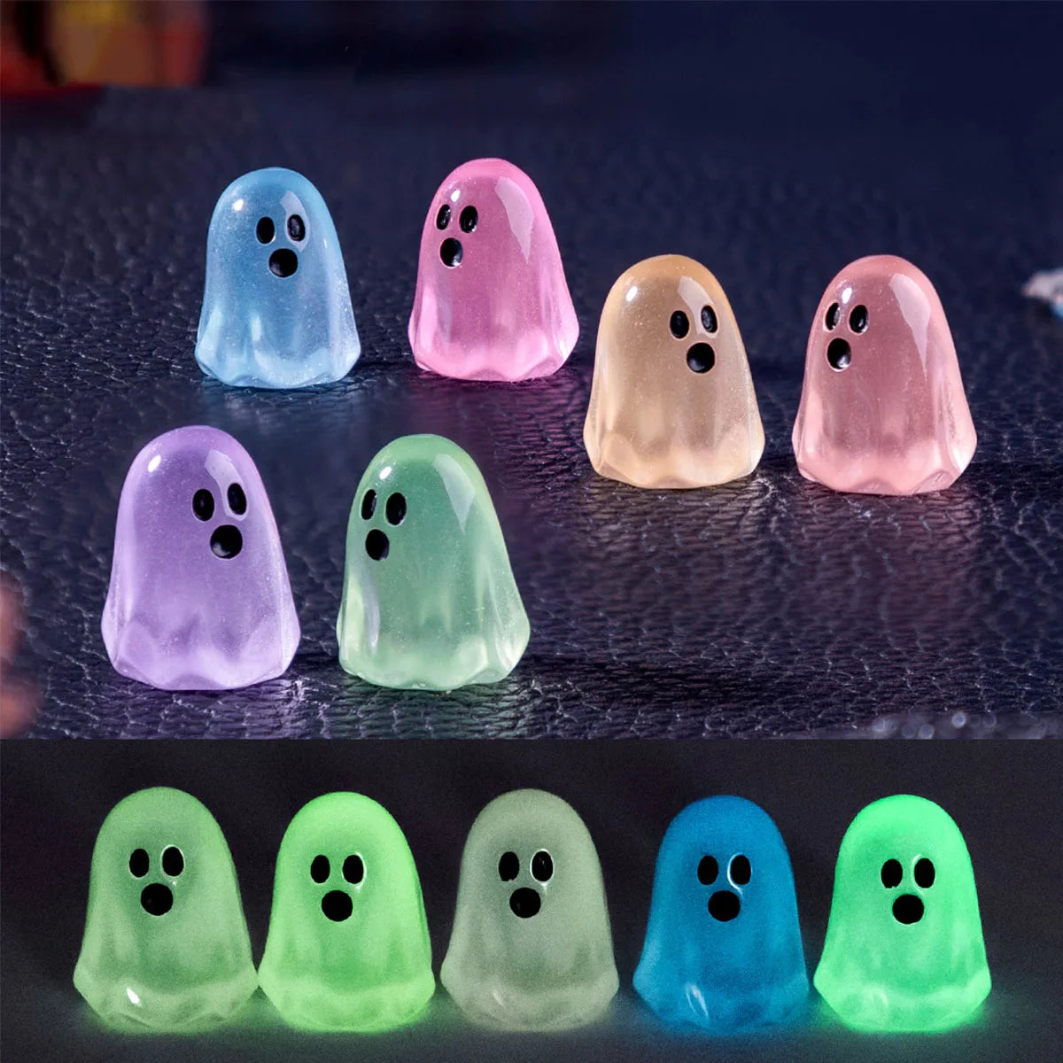 Multicolor Luminous Ghost Miniature Resin Figurines - Halloween Decor Set of 10/20