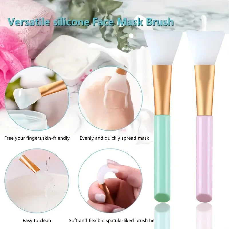 Silicone Facial Mask Brush Set - Exfoliating Lip & Face Cleansing Tools