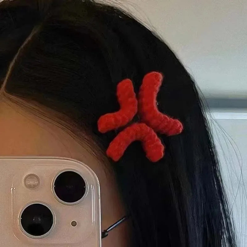 Creative Crochet Hair Clips Set for Women - Red, Gray, Yellow, Gold Variations