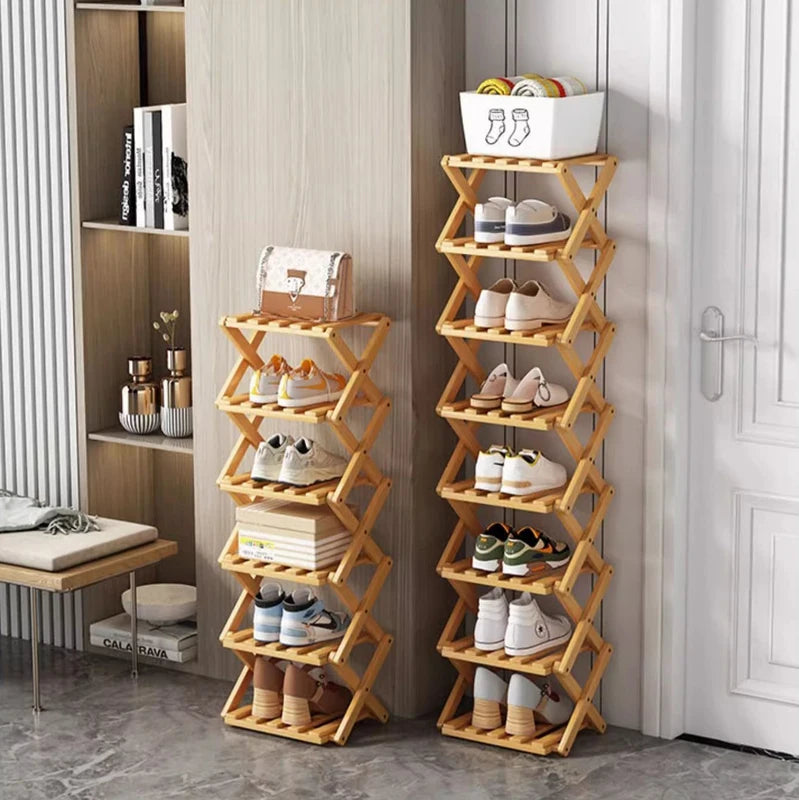 Foldable Bamboo Shoe Rack - Multi-Tier Space Saver for Entryway Storage