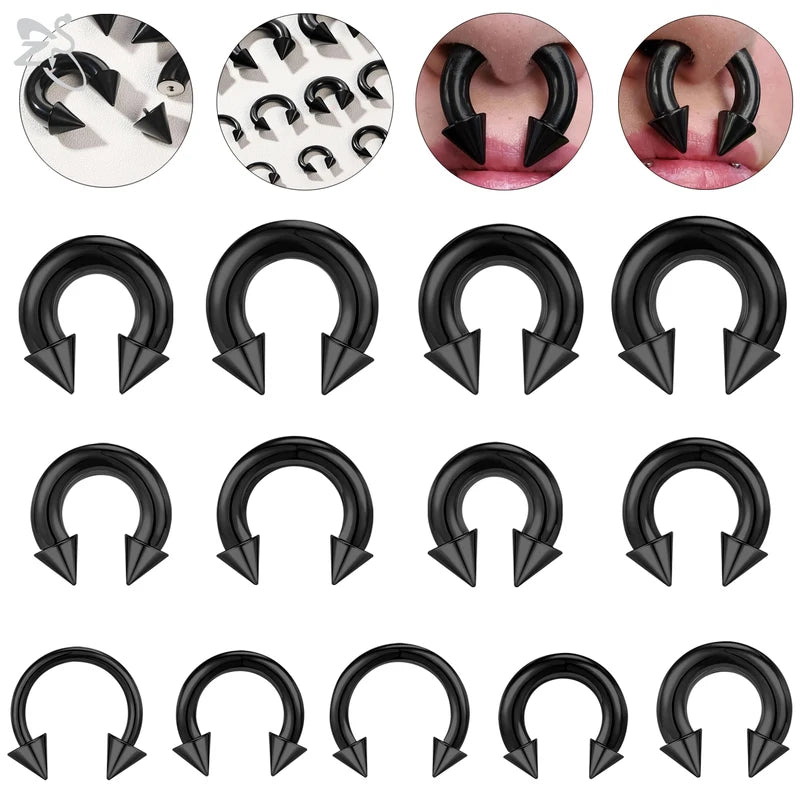 Piercing Nose Ring Barbell Spike Horseshoe Septum Ear Expander 14G-8G