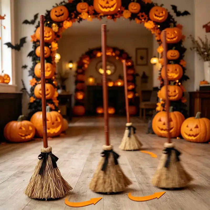 Halloween Animated Witch Broom with Sound & Green Lights - Indoor Decoration Set