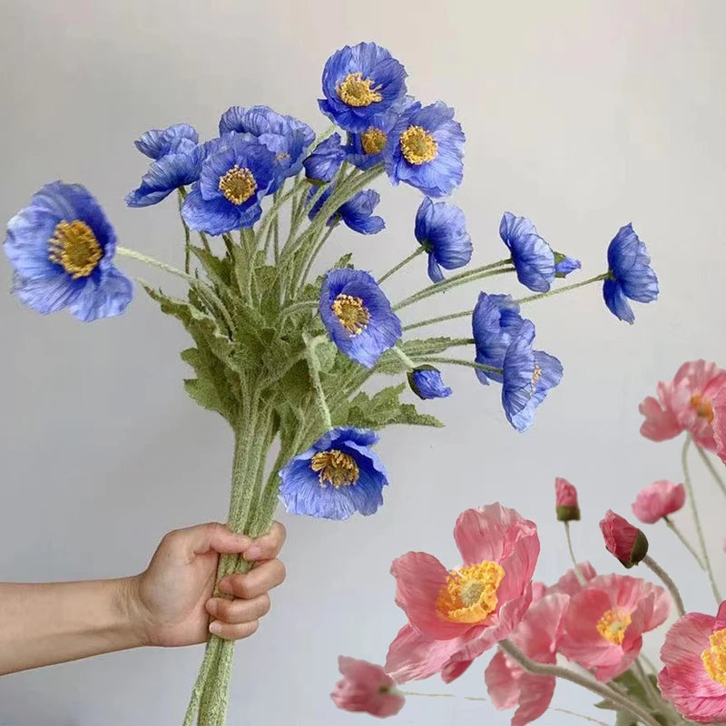 Artificial Poppy Flowers Bouquet - Silk Fake Flowers for Home & Wedding Decor