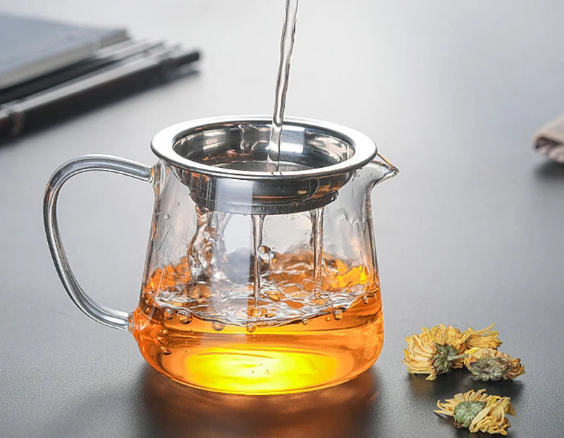 Heat-Resisting Glass Teapot Set with Infuser for Pu-erh Tea Brewing - Clear & Color Options