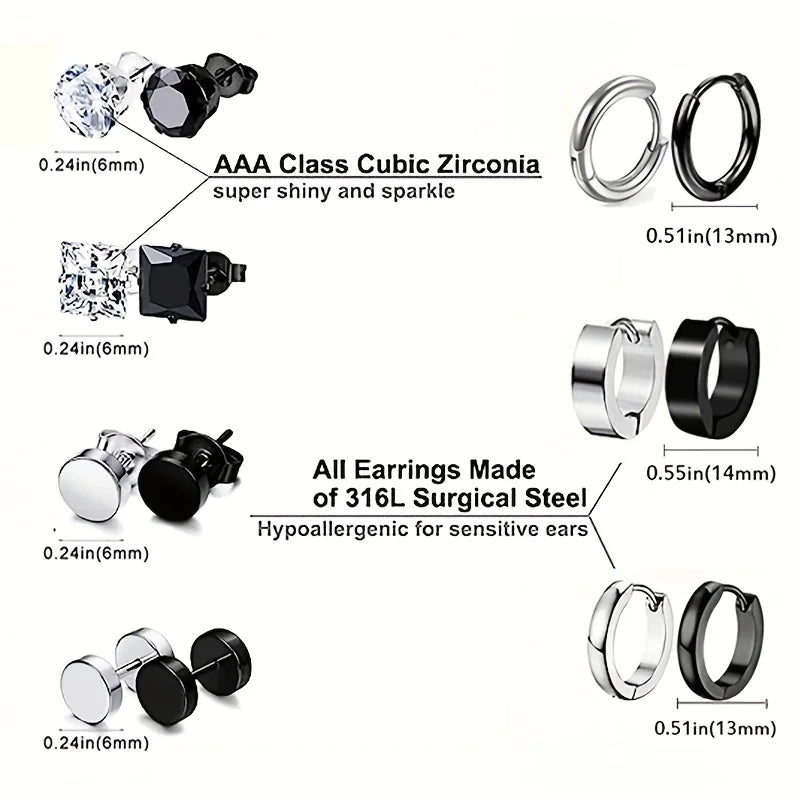 Men's and Women's Stainless Steel Hoop Earrings Set - Multiple Variations