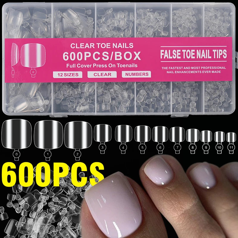 Artificial Full Cover Toe Nail Tips - Short Square Fake Toenails, 120/240/600 Pcs