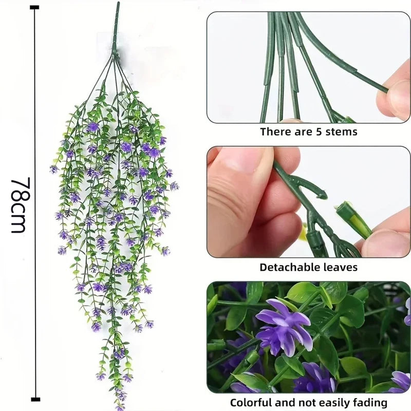 Artificial Hanging Vine Set - UV Resistant Plastic Greenery for Indoor & Outdoor Decor - 3 Pieces