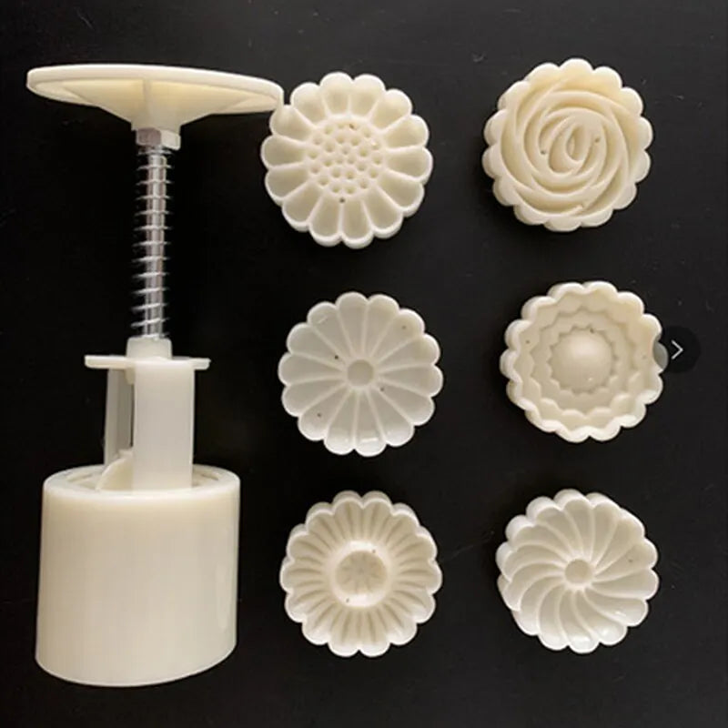 DIY Mooncake Mold with Flower Stamps - Mid-Autumn Festival Fondant Decoration Tool