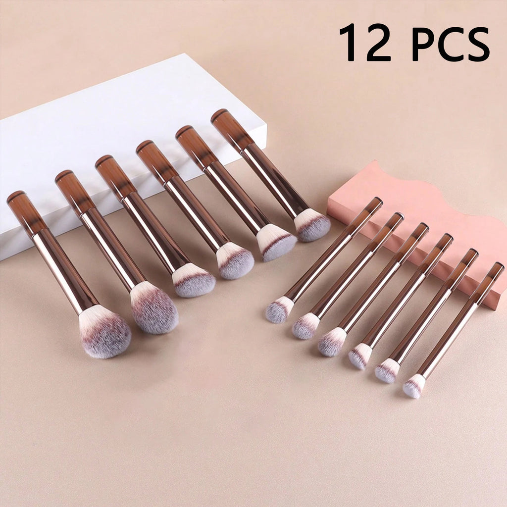 Professional Makeup Brush Set with Ergonomic Handles & Soft Bristles - 12 Pieces