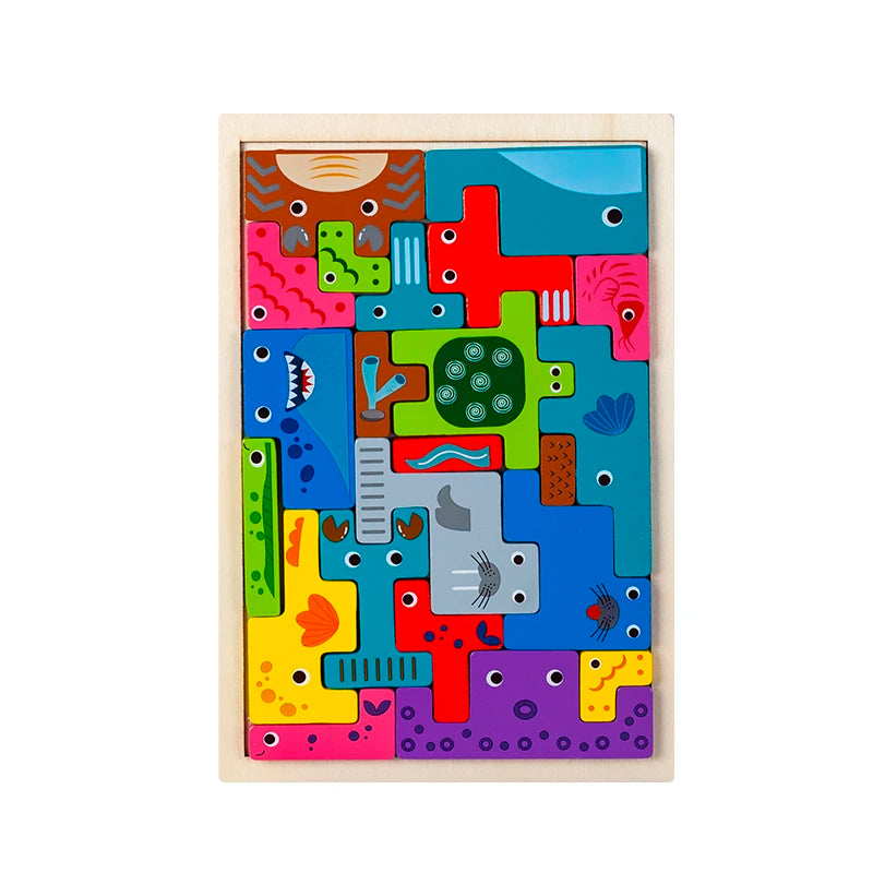 Montessori Animal Characters Wooden Puzzle for Kids - Transportation and Russian Blocks