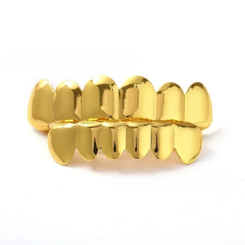 Gold Silver Plated Hip Hop Teeth Grillz Set with Silicone Fit - Men Women