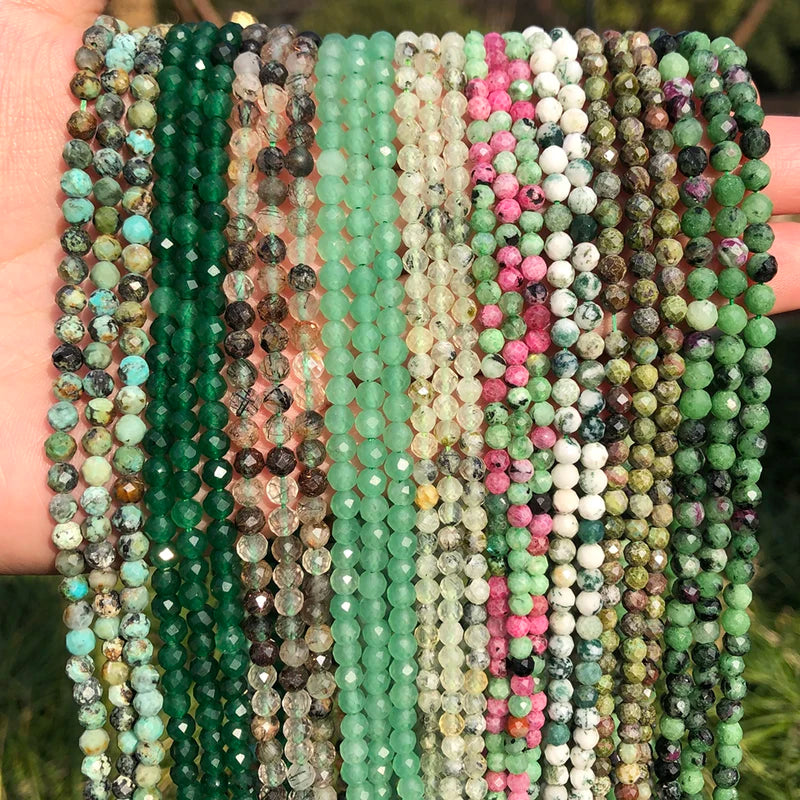 Natural Stone Faceted Beads for Jewelry Making - 2mm 3mm 4mm Spacer Loose Beads